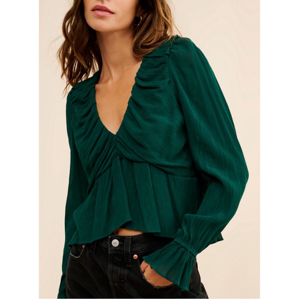 Free People Daia Top Garden Gem Ruched Peplum Blouse Keyhole Back Extra Small